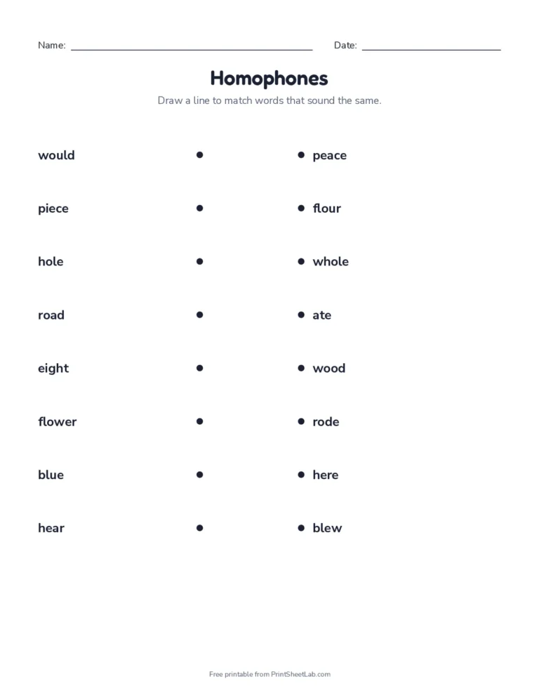 Match the homophones worksheet with answer key