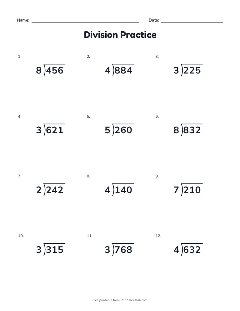 Long division worksheet