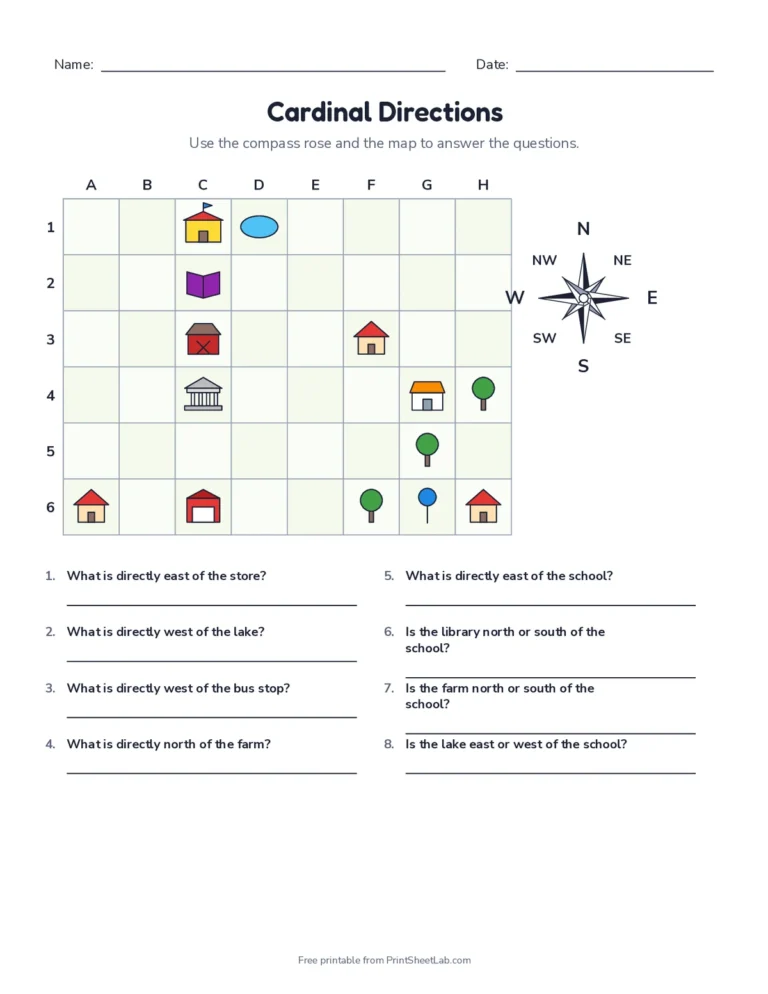 Cardinal directions worksheet with answer key
