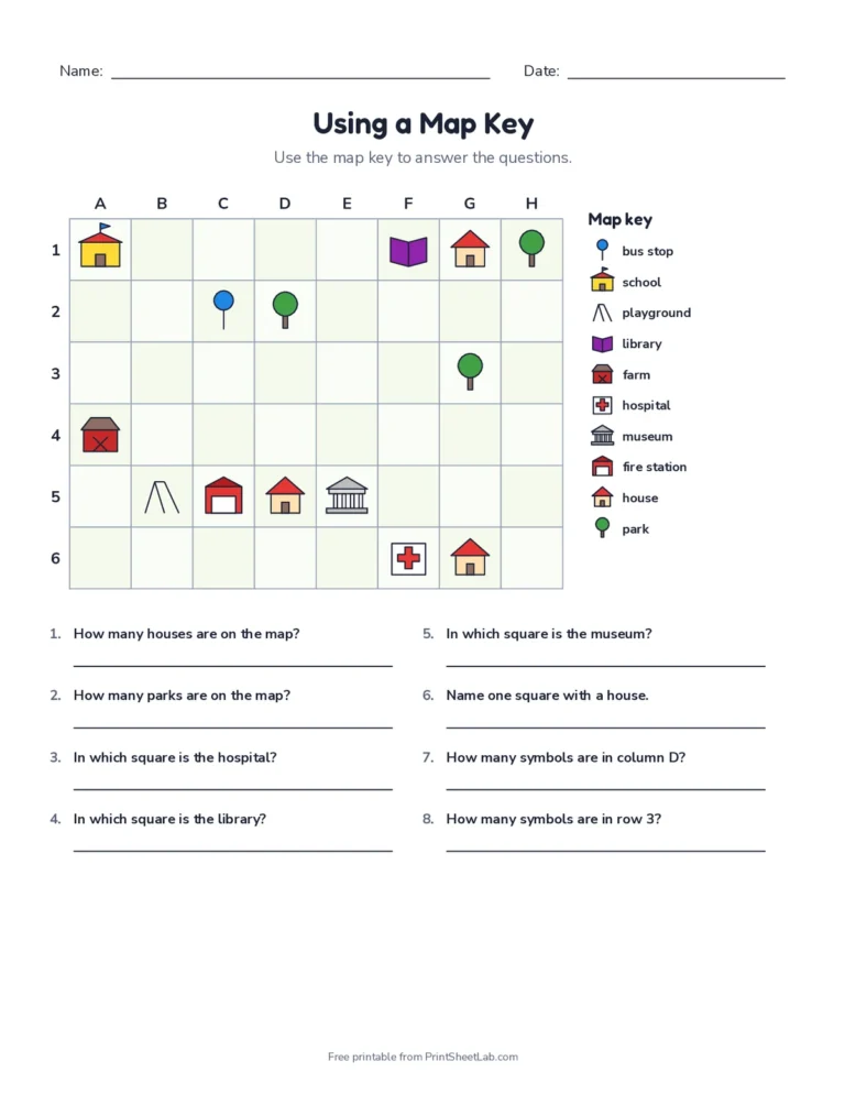 Using a map key worksheet with answer key