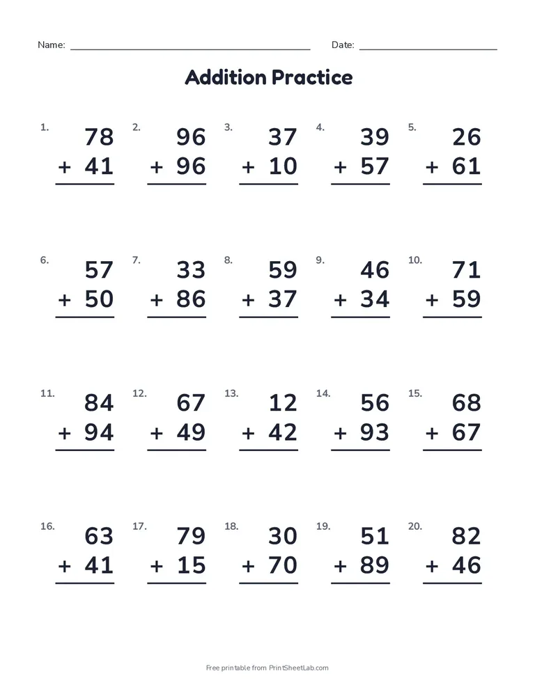 Worksheet maker: a math worksheet generator building an addition drill with an answer key