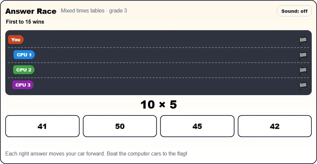 Mixed times tables game on PrintSheetLab for practicing times tables tricks from 2 to 12
