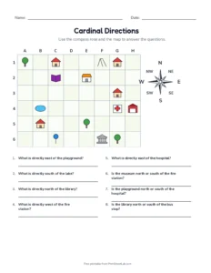 Intermediate Directions printable worksheet for grades 2 to 4