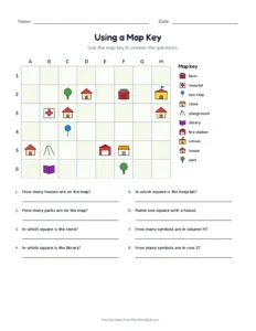 Using a Map Key printable worksheet for grades 2 to 4