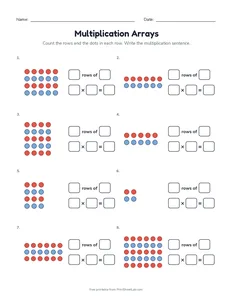 Multiplication Arrays printable worksheet for grades 2 and 3