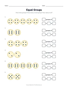 Equal Groups printable worksheet for grades 2 and 3