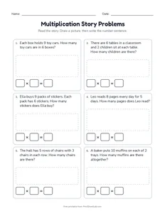 Multiplication Story Problems printable worksheet for grade 3