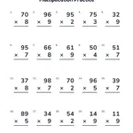 Multiplication worksheet, two-digit by one-digit