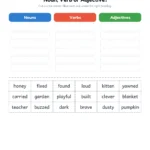 Noun, verb and adjective sort worksheet