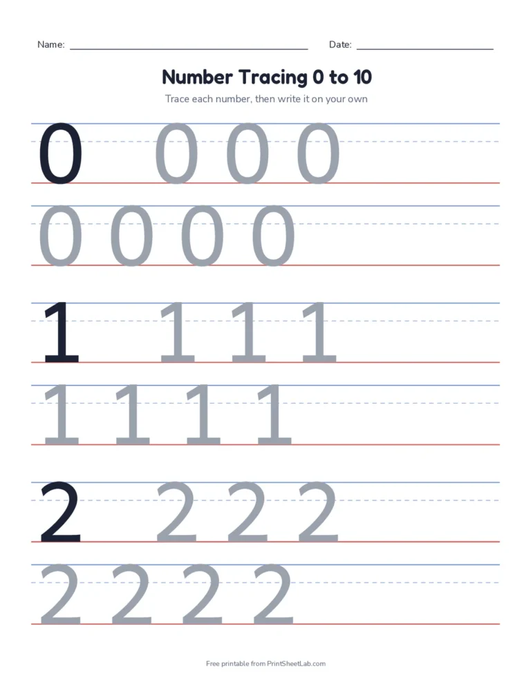 Number tracing worksheet