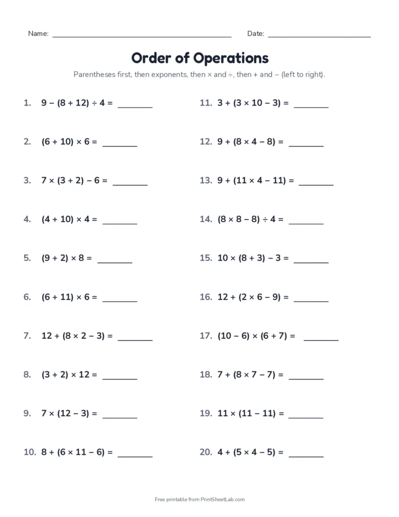 Level 2: parentheses worksheet with answer key