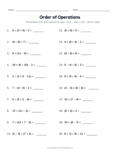 Level 2: With Parentheses (Set B) printable worksheet for grades 5 and 6