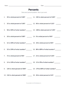 Find the Percent or the Whole (Set B) printable worksheet for grades 6 and 7