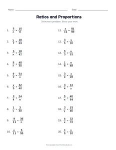Solve Proportions (Set B) printable worksheet for grades 6 and 7