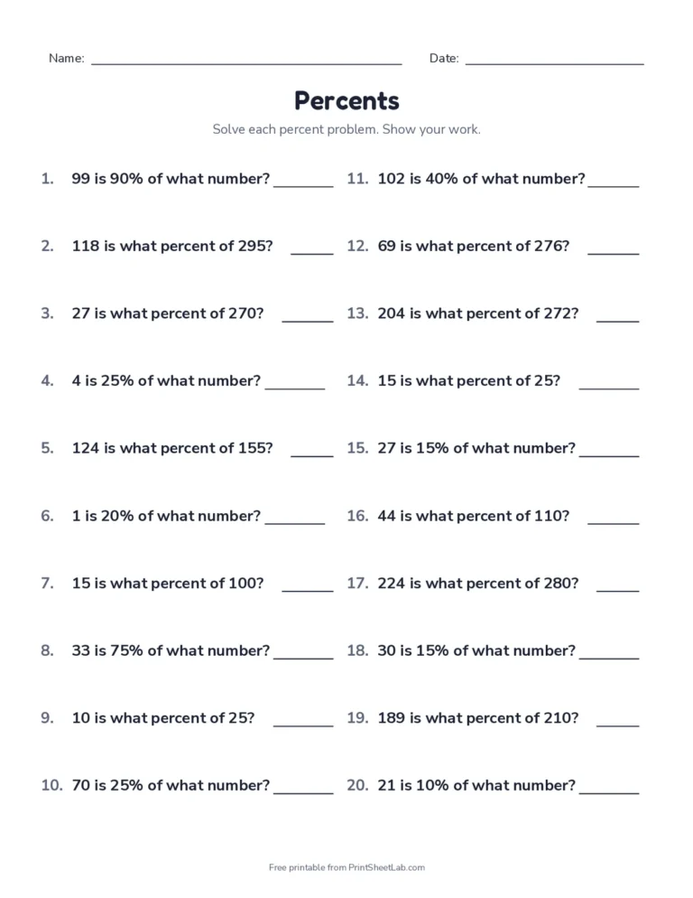 Find the percent or the whole worksheet with answer key