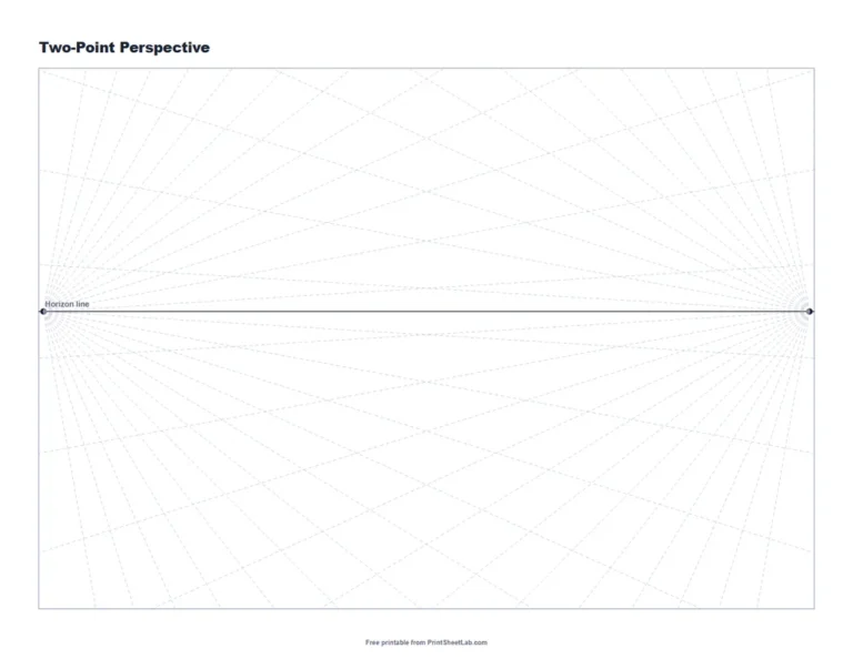 Two-point perspective drawing guide with horizon line