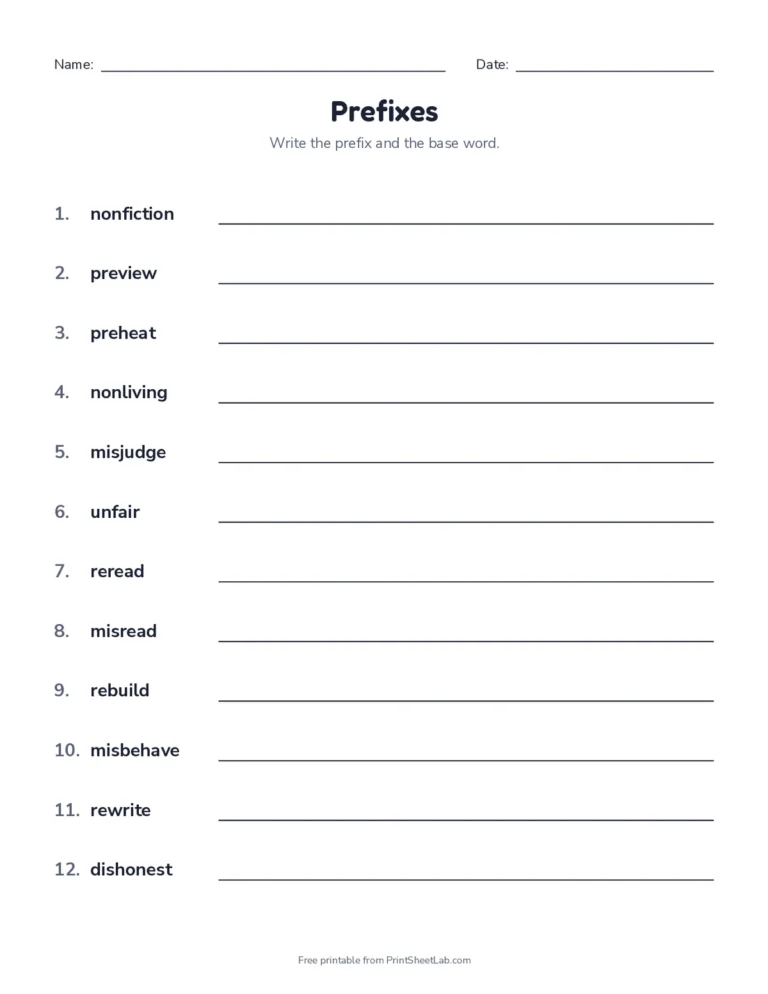 Prefixes: split the word worksheet with answer key
