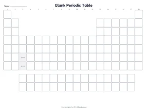 Blank Periodic Table printable worksheet for grades 5 to 8