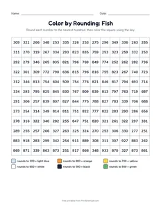 Color by Rounding: Fish printable worksheet for grade 3