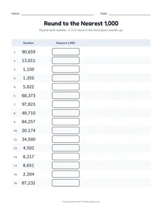 Round to the Nearest 1,000 printable worksheet for grade 4