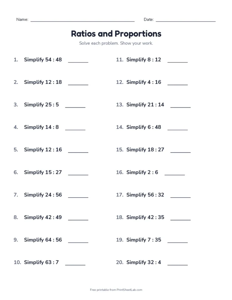 Simplifying ratios worksheet with answer key