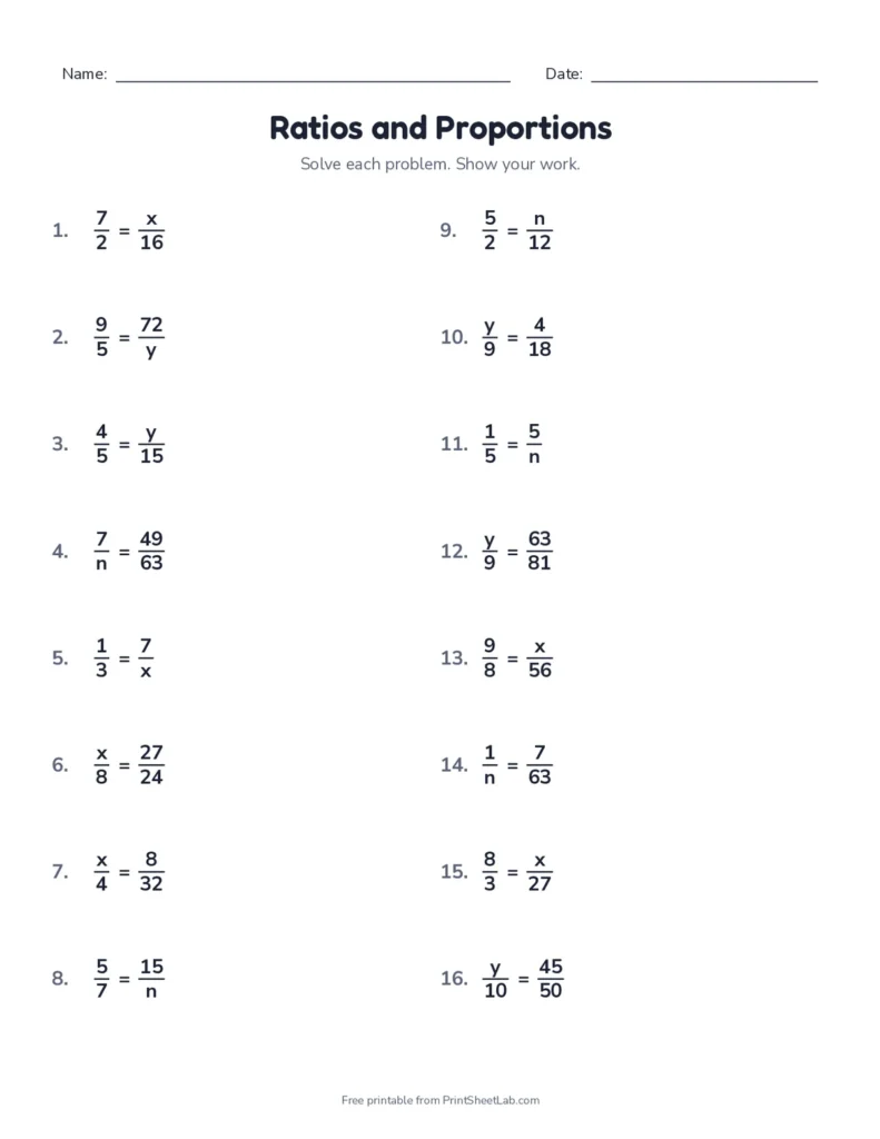 Solving proportions worksheet with answer key