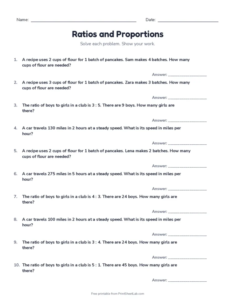 Ratio and unit rate word problems worksheet with answer key