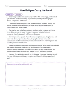 How Bridges Carry the Load printable worksheet for grades 5 and 6