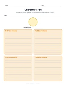 Character Traits printable worksheet for grades 1 to 6
