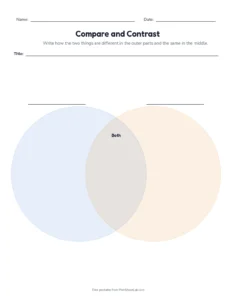 Compare and Contrast Venn Diagram printable worksheet for grades 1 to 6