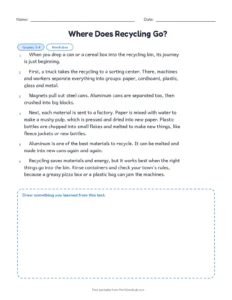 Where Does Recycling Go? printable worksheet for grades 3 and 4