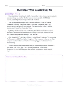 The Helper Who Couldn't Say No printable worksheet for grades 5 and 6