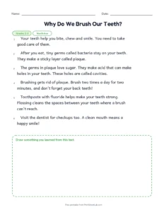 Why Do We Brush Our Teeth? printable worksheet for grades 1 and 2