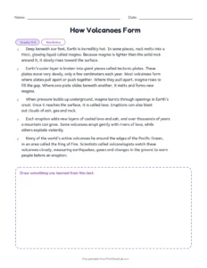 How Volcanoes Form printable worksheet for grades 5 and 6