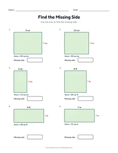 Find the Missing Side printable worksheet for grades 3 and 4