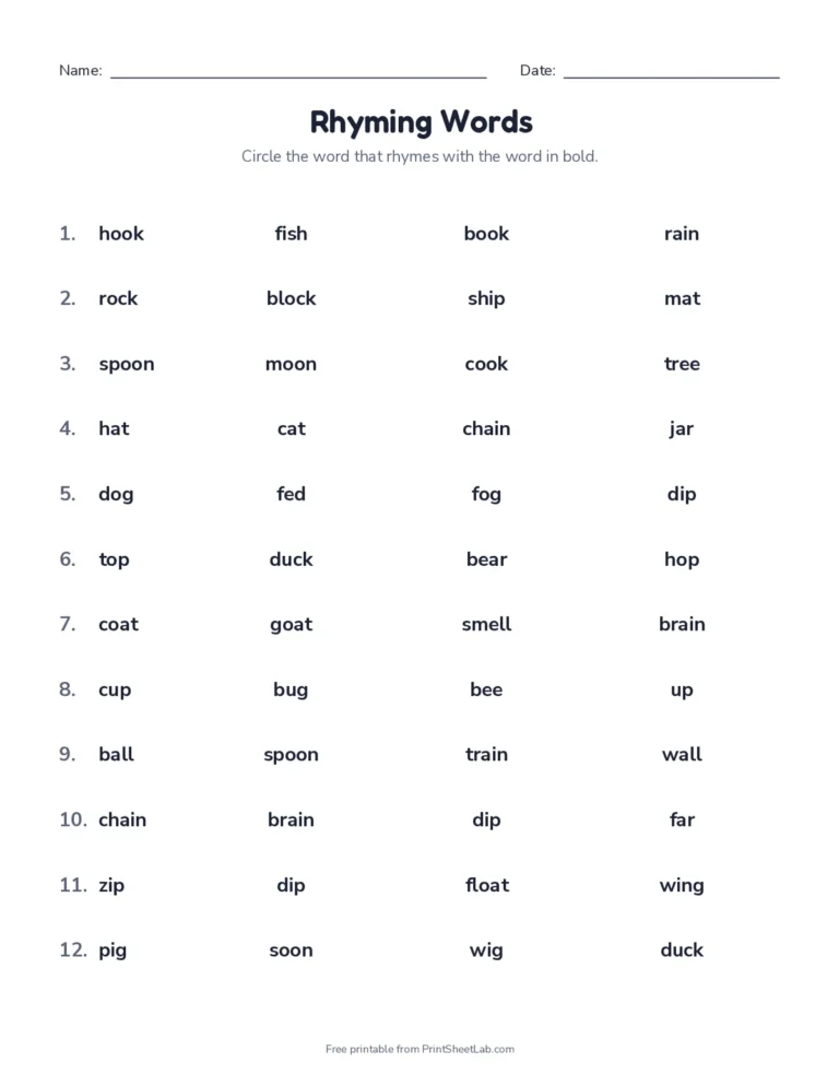 Rhyming words worksheet