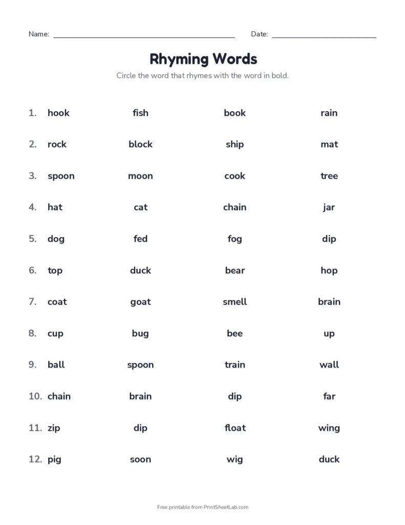 Circle the rhyme worksheet with answer key