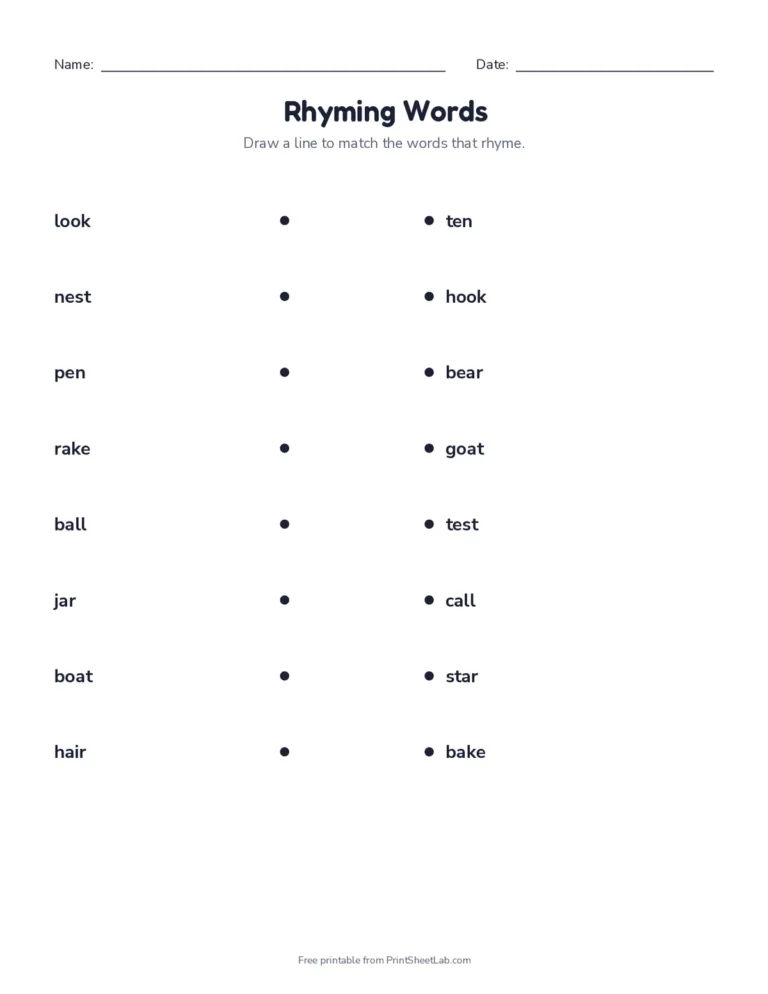 Match the rhymes worksheet with answer key