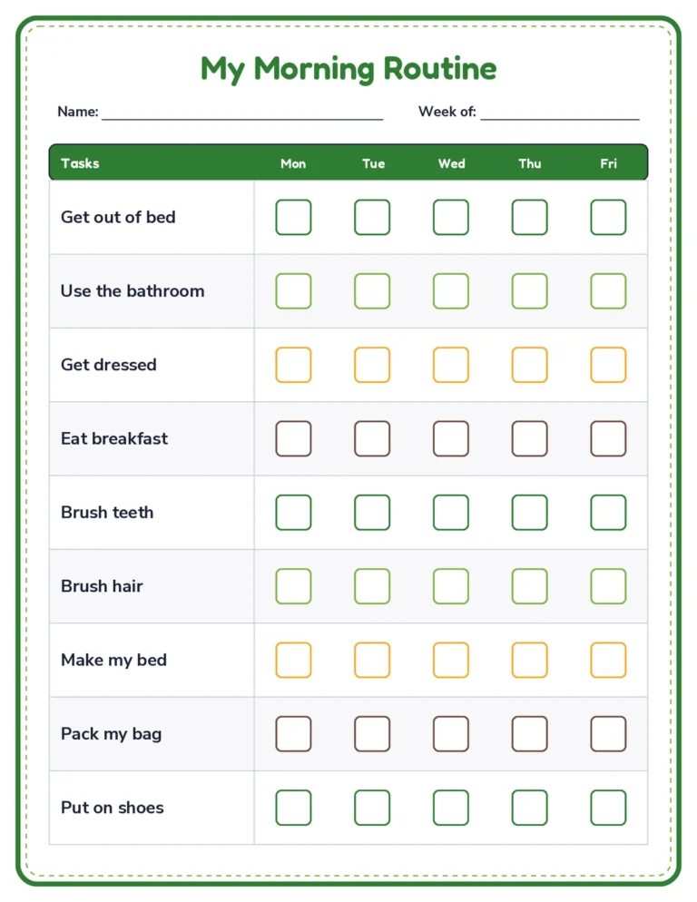 Morning routine checklist printable, school days