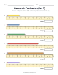 Measure in Centimeters (Set B) printable worksheet for grades 1 to 3