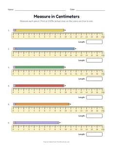 Measure in Centimeters printable worksheet for grades 1 to 3