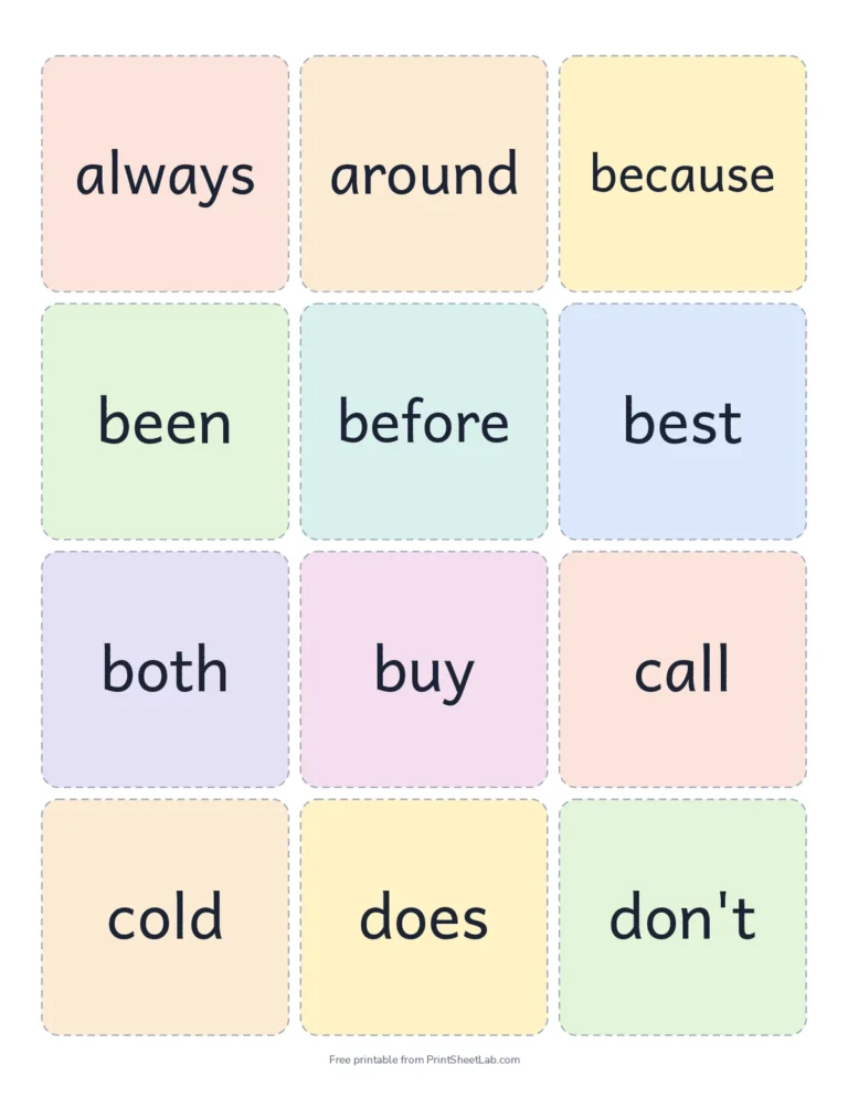Printable Dolch second grade sight word flash cards, 12 per page