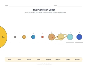 Label the Planets printable worksheet for grades 1 to 5