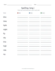 Spelling Packet: long i printable worksheet for grade 2