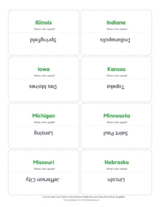 Midwest States Flash Cards printable worksheet for grades 3 to 5