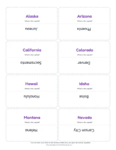West States Flash Cards printable worksheet for grades 3 to 5