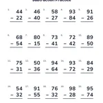 Subtraction worksheet with two-digit borrowing problems