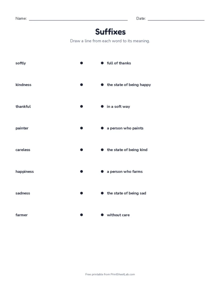Suffixes: match the meaning worksheet with answer key