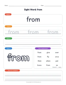 First Grade Sight Words 11 to 20 printable worksheet for grade 1