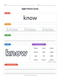 First Grade Sight Words 21 to 30 printable worksheet for grade 1